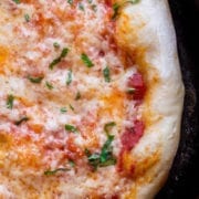 Skillet Pizza Margarita with Alpine and Fresh Basil