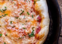 Skillet Pizza Margarita with Alpine and Fresh Basil