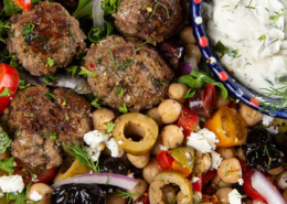 Mediterranean Salad Plate with Lamb Meatballs